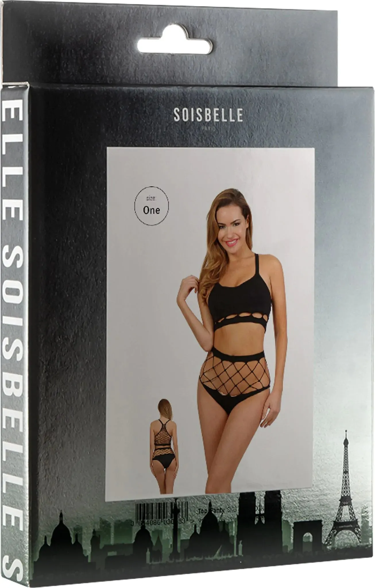 Soisbelle Paris - High Waist Visnet Slipje en Bralette Top - One Size - Zwart