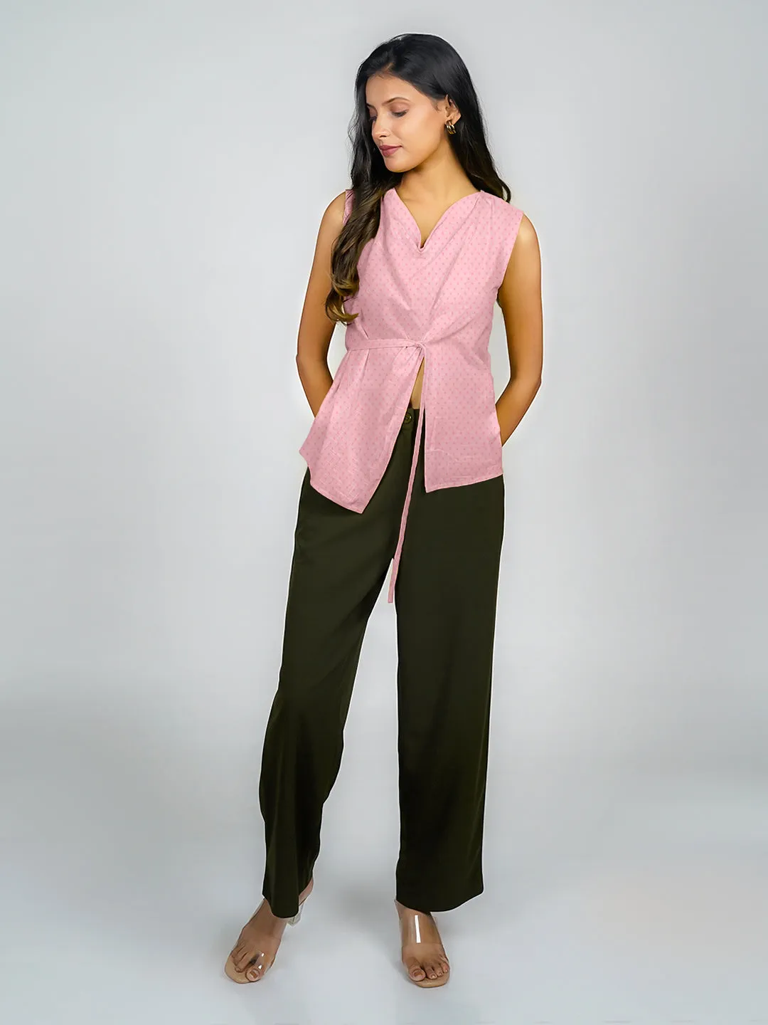 Solid Cowl Neck Tie-Up Top
