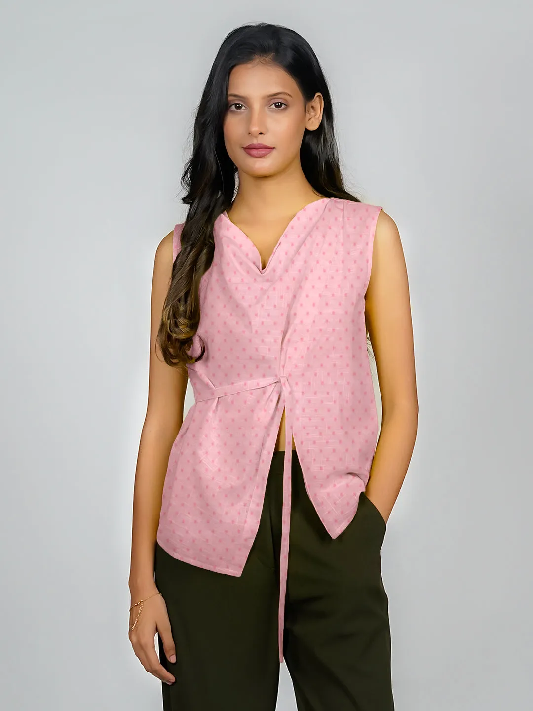 Solid Cowl Neck Tie-Up Top