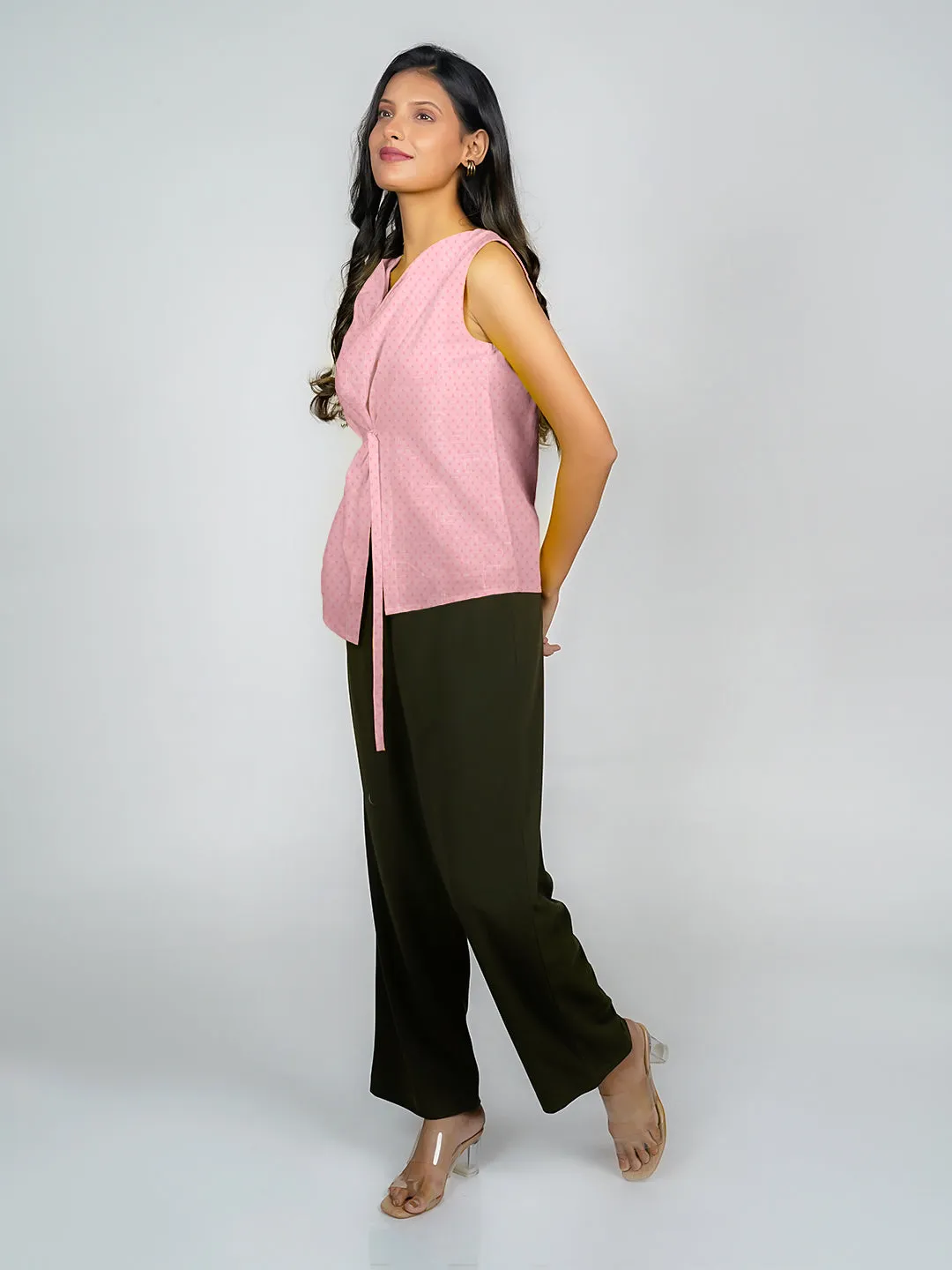 Solid Cowl Neck Tie-Up Top