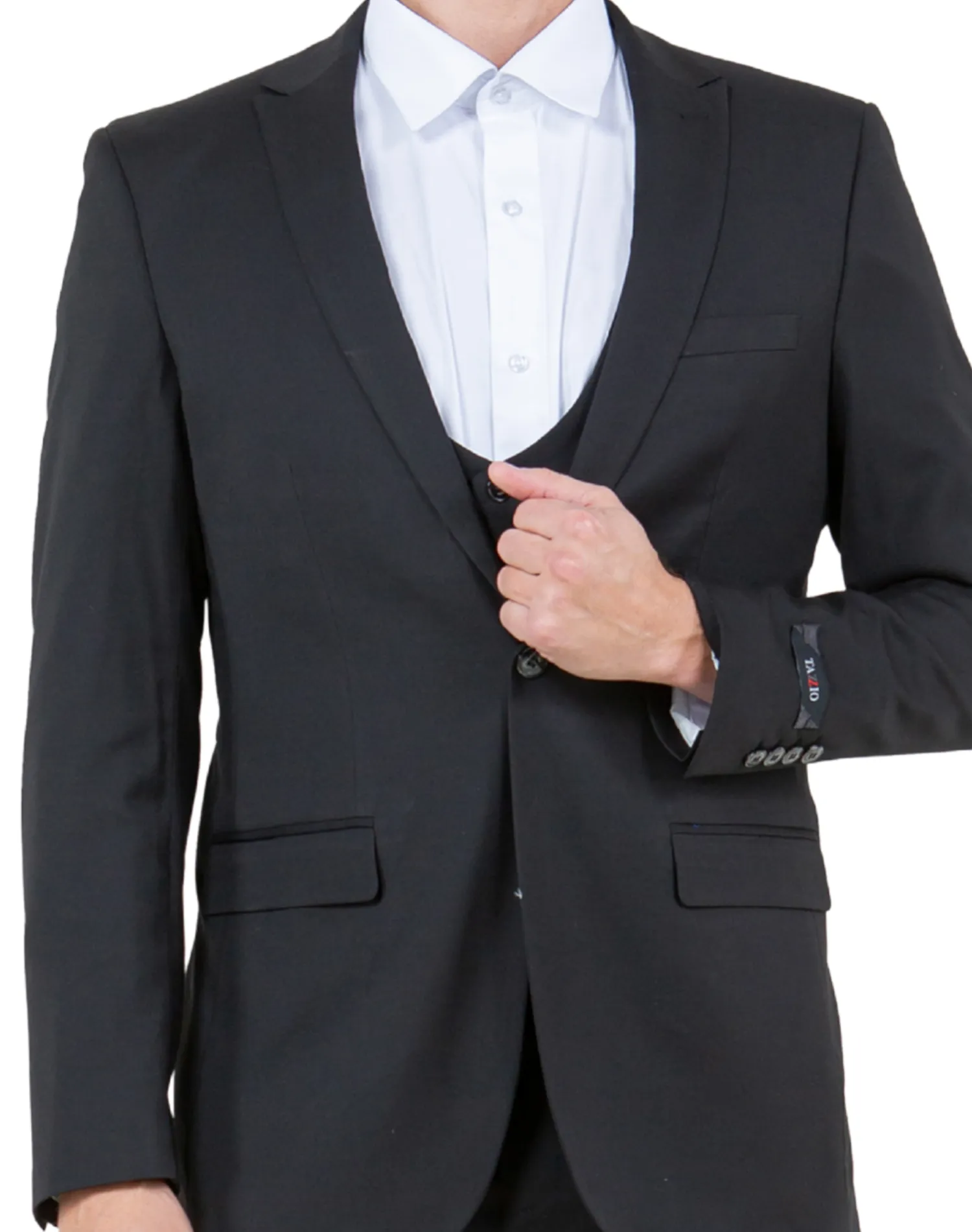 Tazzio Solid Ultra Slim Fit Vested Suit - Black