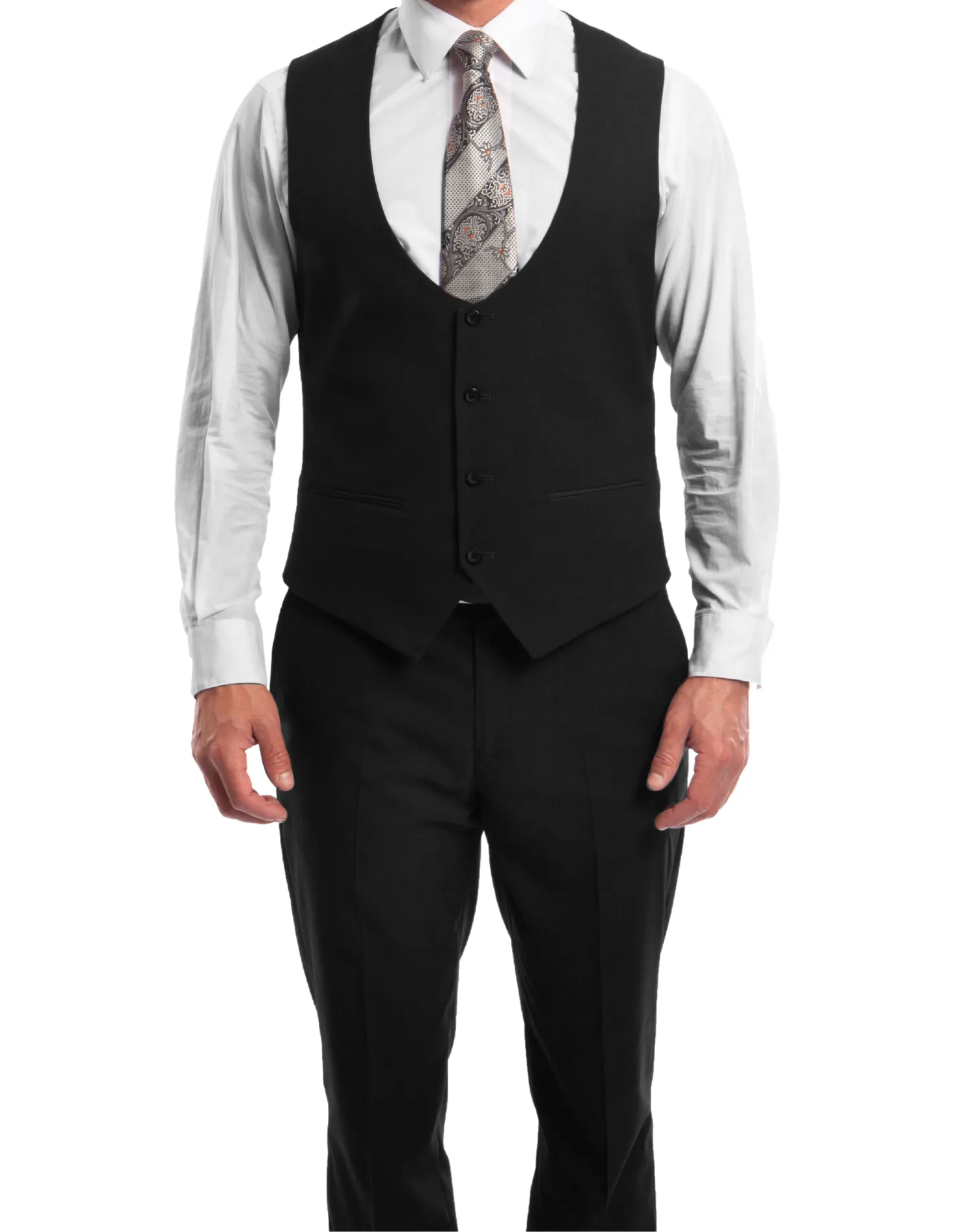 Tazzio Solid Ultra Slim Fit Vested Suit - Black