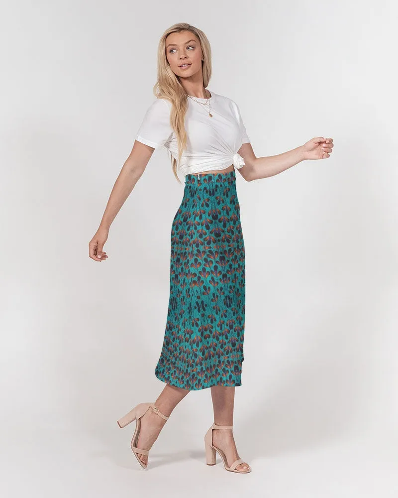 Teal Black African Print Women's A-Line Midi Skirt