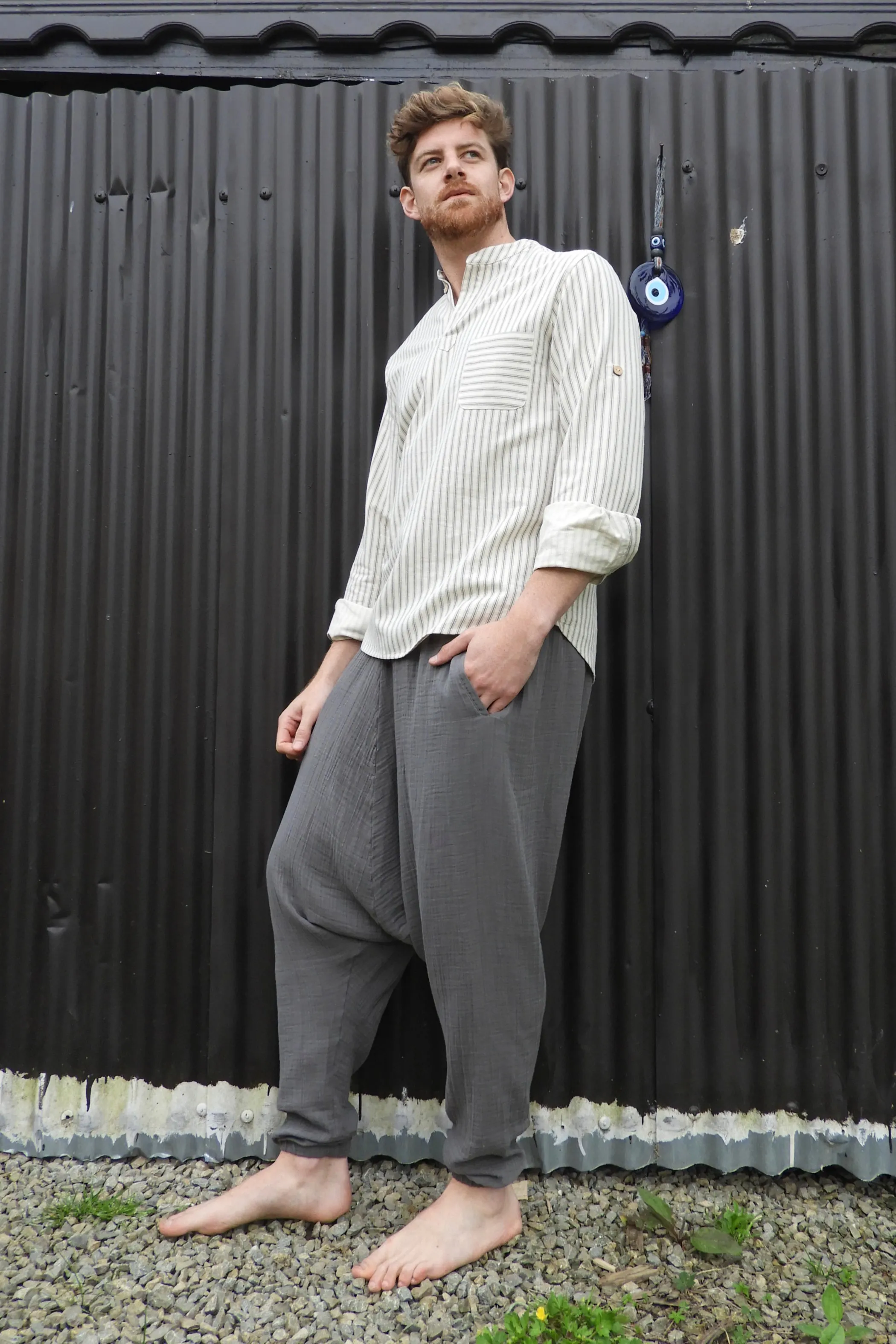 TRIBAL Men's Gauze Cotton Harem Pants (Brown, Gray)