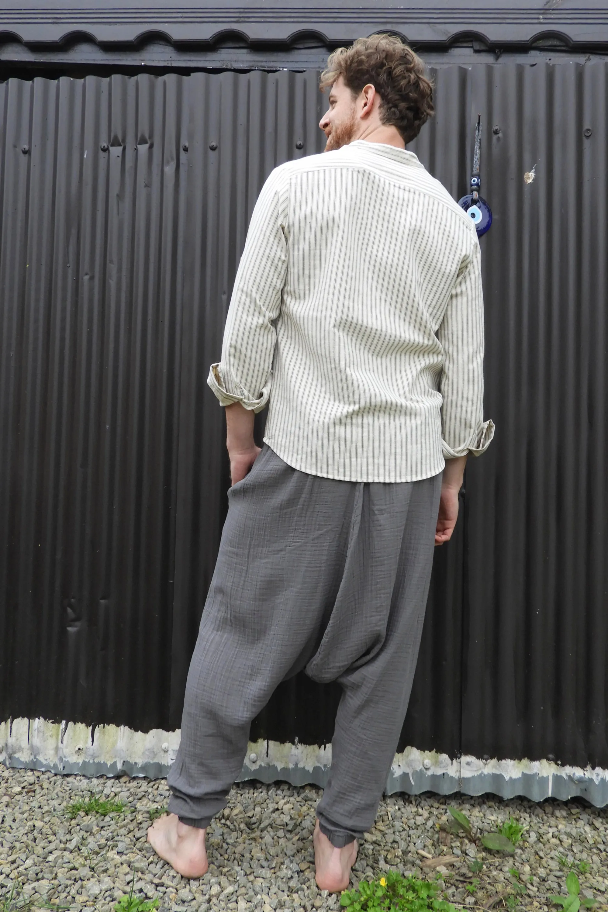 TRIBAL Men's Gauze Cotton Harem Pants (Brown, Gray)