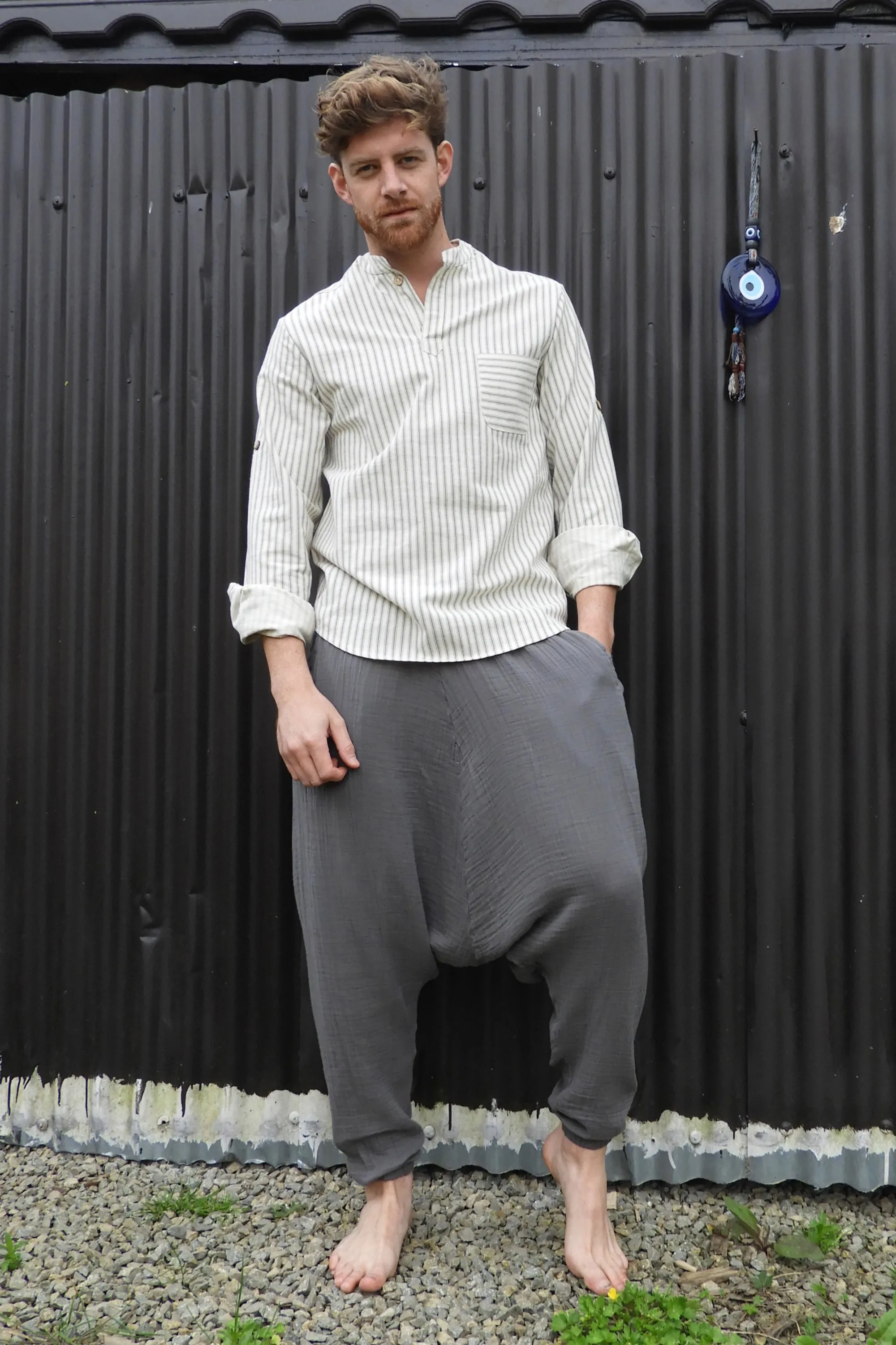 TRIBAL Men's Gauze Cotton Harem Pants (Brown, Gray)
