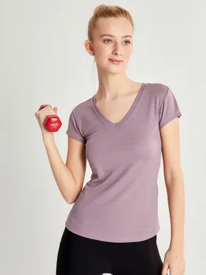V-neck Self-patterned Short Sleeve Women's Sports T-Shirt