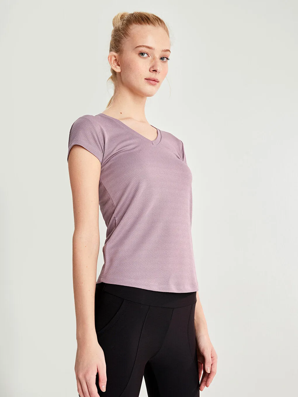 V-neck Self-patterned Short Sleeve Women's Sports T-Shirt