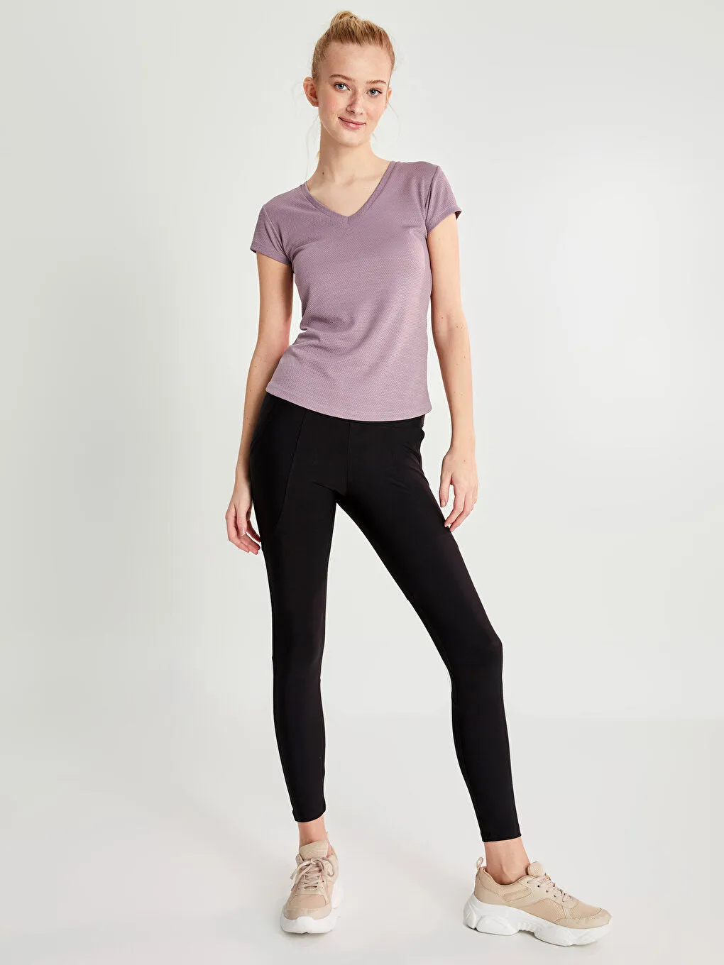 V-neck Self-patterned Short Sleeve Women's Sports T-Shirt