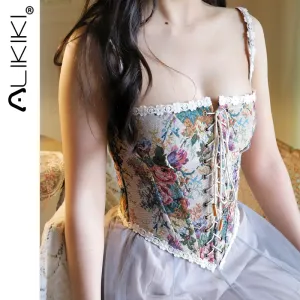 Vintage Corset Tops To Wear Out Floral Sexy Corsets Bustiers Crop Top