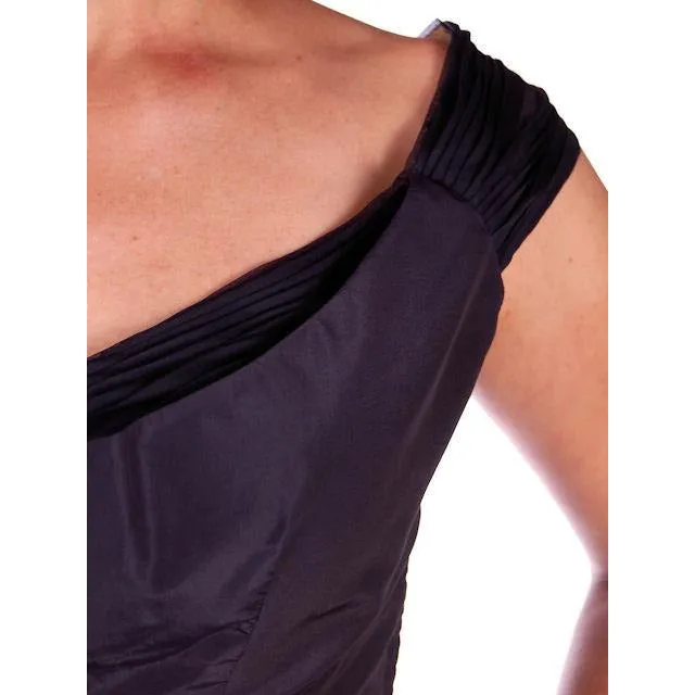 Vintage Dress 1950s Midnight Blue Silk Taffeta By Rudolf Full Skirt 38-26-Free