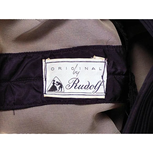 Vintage Dress 1950s Midnight Blue Silk Taffeta By Rudolf Full Skirt 38-26-Free