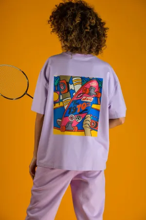 WOMEN'S 70'S SKATEBOARDER OVER-SIZED T-SHIRT (LILAC)