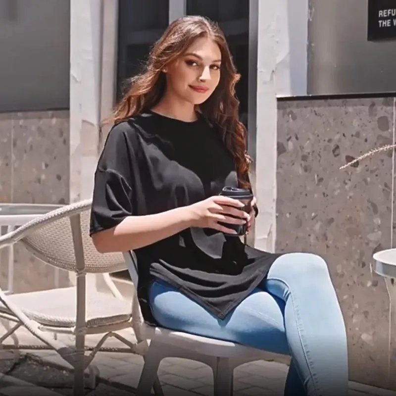 Women's Casual Loose Side Slit Short-sleeve T-Shirt