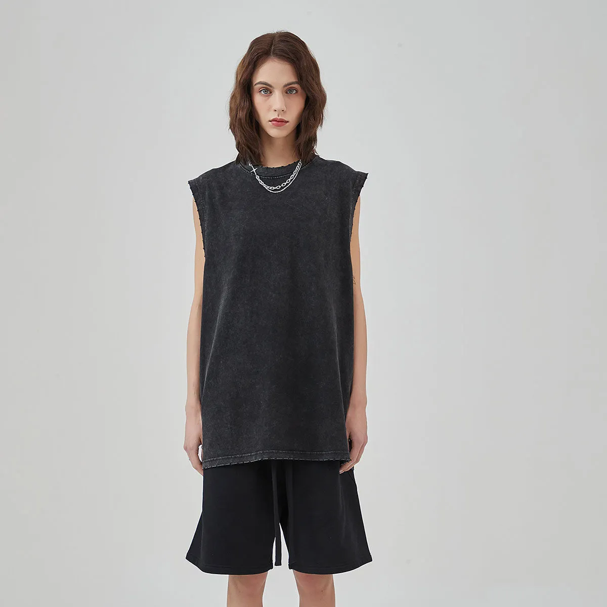 Women's Frayed Sleeveless T Shirt 275gsm