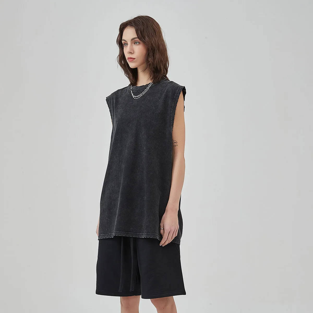 Women's Frayed Sleeveless T Shirt 275gsm