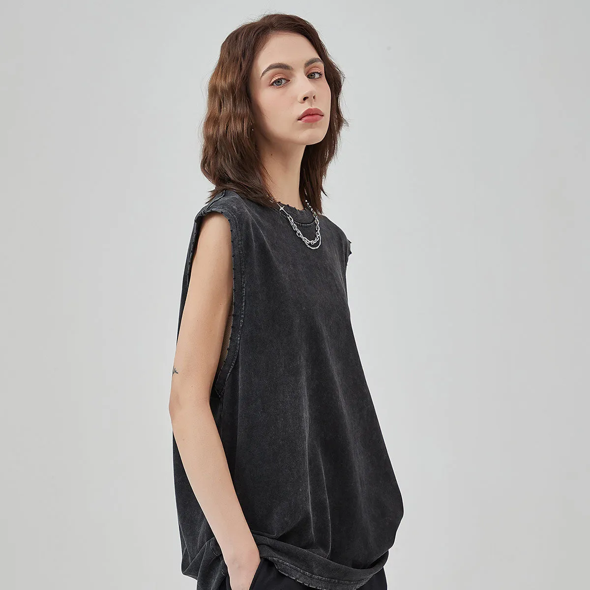 Women's Frayed Sleeveless T Shirt 275gsm