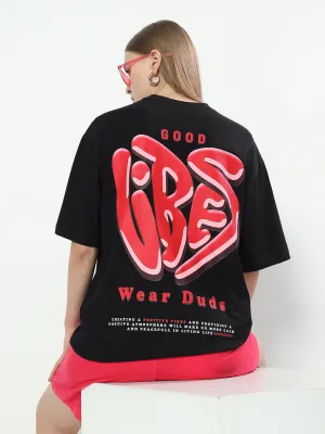 Women's Good Vibes Over-Sized T-Shirt (Black)