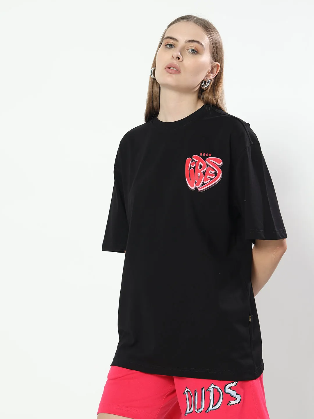 Women's Good Vibes Over-Sized T-Shirt (Black)