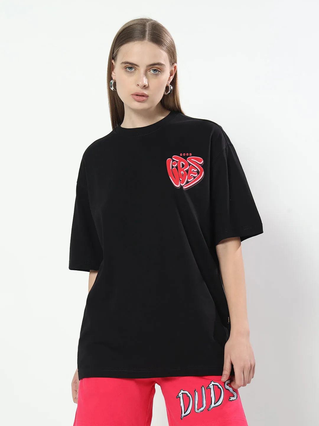 Women's Good Vibes Over-Sized T-Shirt (Black)