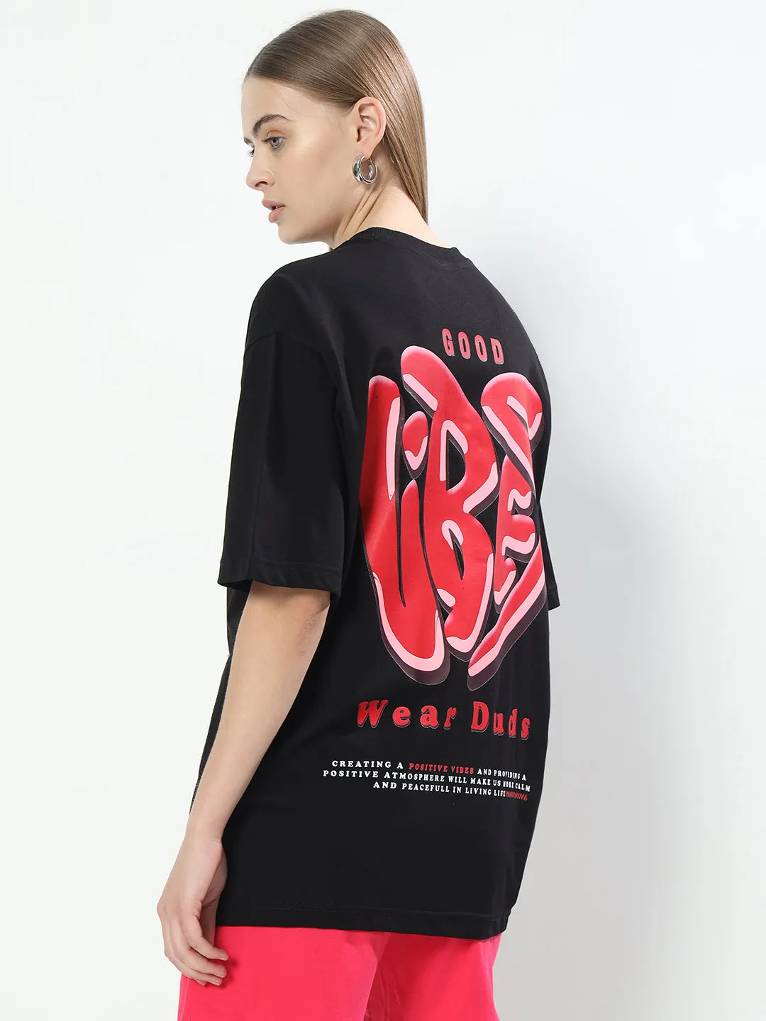 Women's Good Vibes Over-Sized T-Shirt (Black)