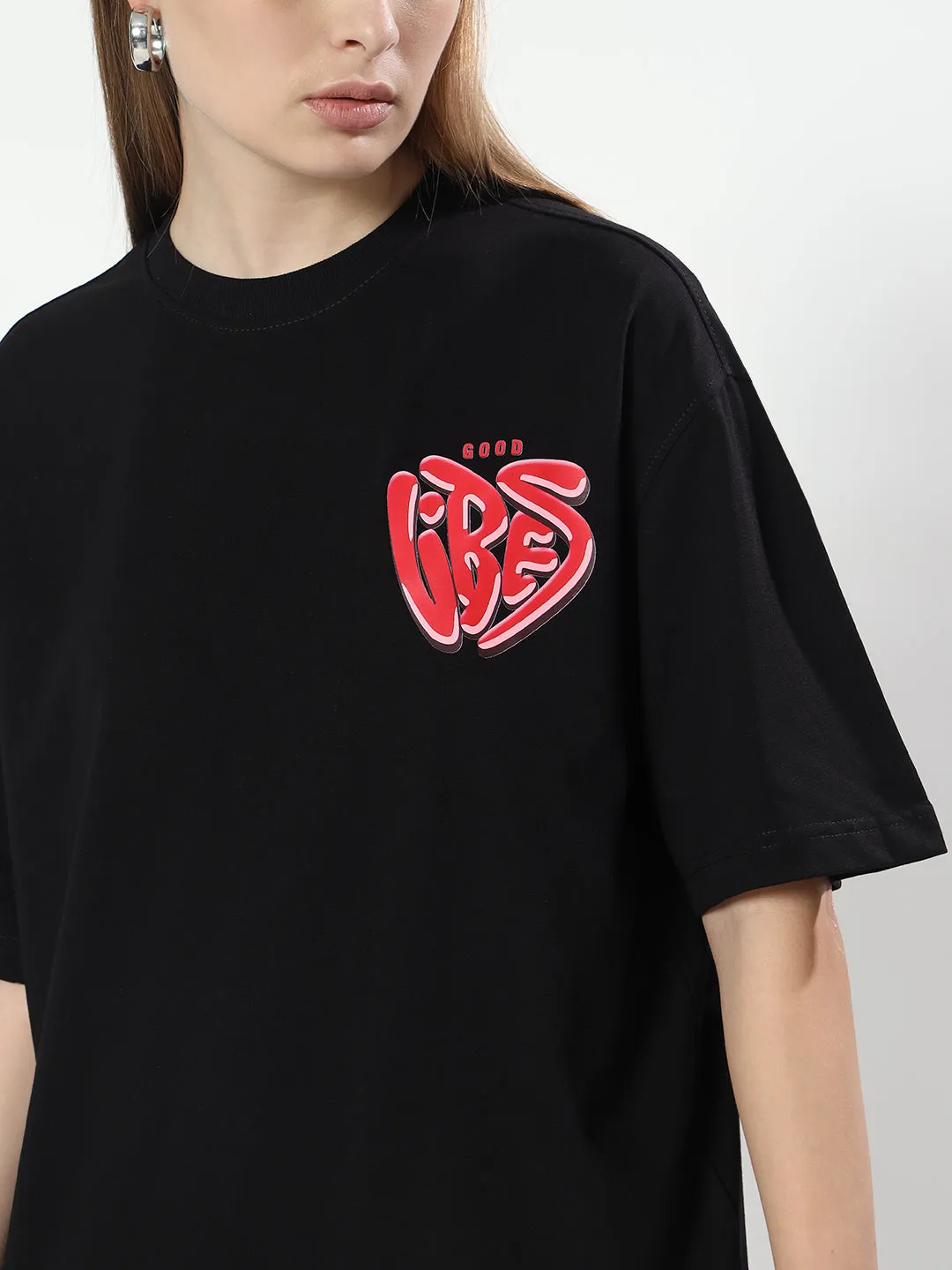 Women's Good Vibes Over-Sized T-Shirt (Black)