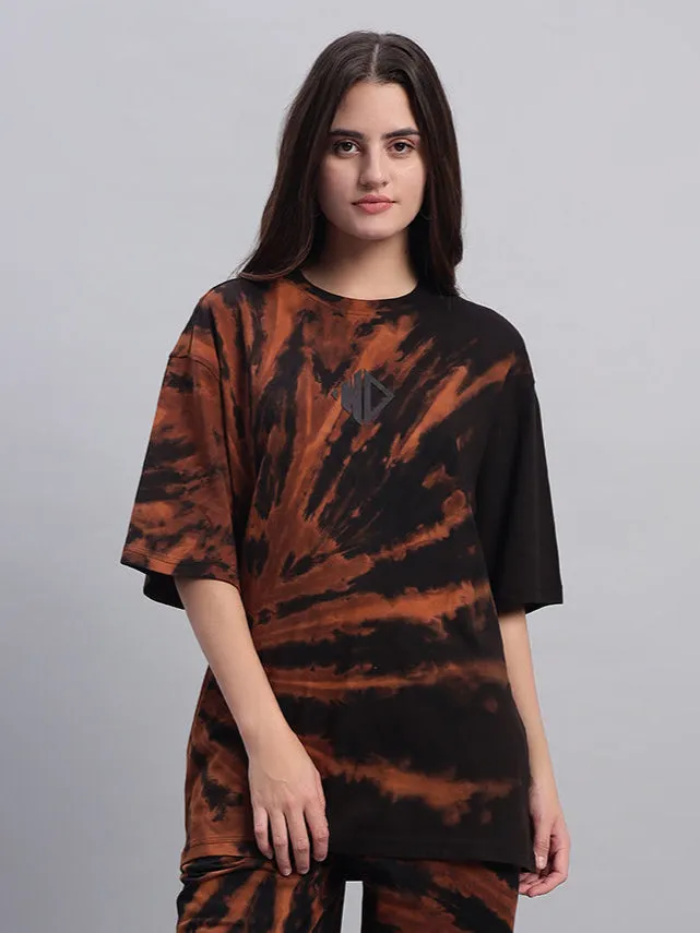 WOMEN'S HUSTLER OVER-SIZED TIE-DYE T-SHIRT (BLACK)
