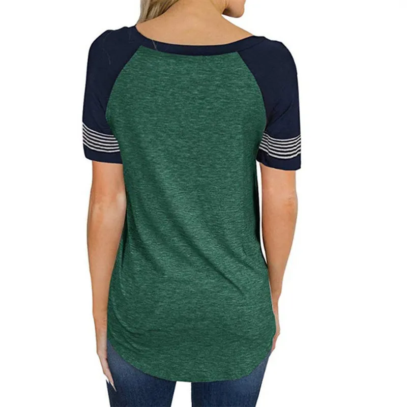 Women's summer short-sleeved stitching round neck casual T-shirt , raglan sleeves loose Tops