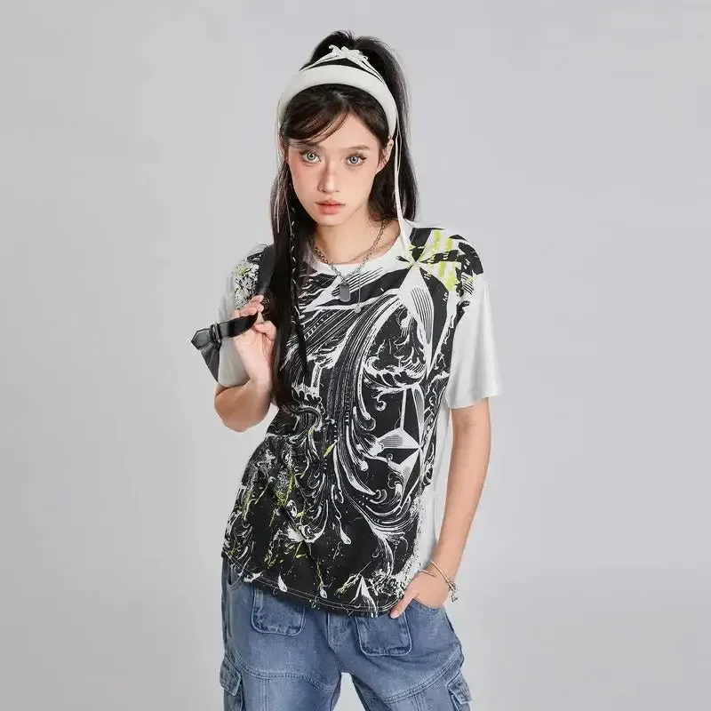 Y2K Women's Summer O-Neck Tops in Polyester Broadcloth