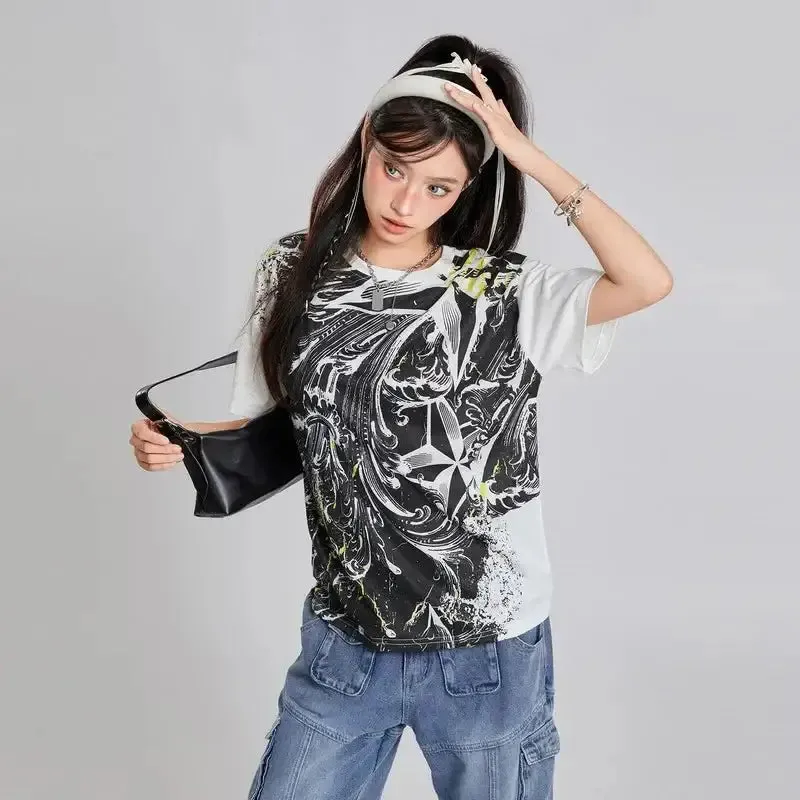 Y2K Women's Summer O-Neck Tops in Polyester Broadcloth