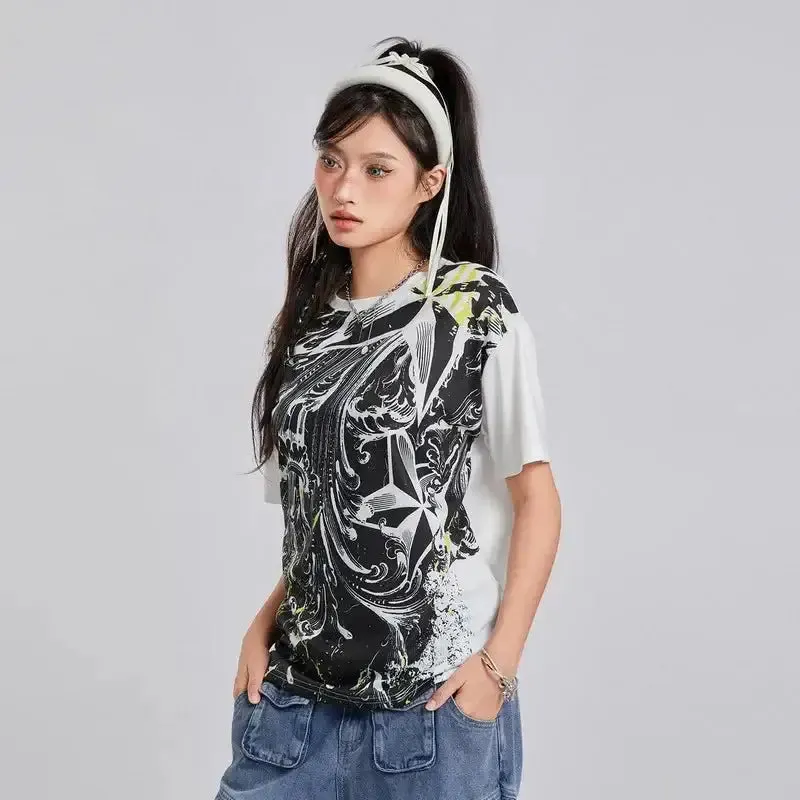 Y2K Women's Summer O-Neck Tops in Polyester Broadcloth